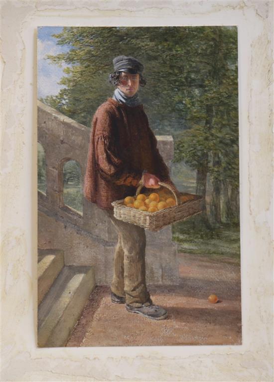 Attributed to William Henry Hunt Orange seller beside steps 16.5 x 10.5in., unframed